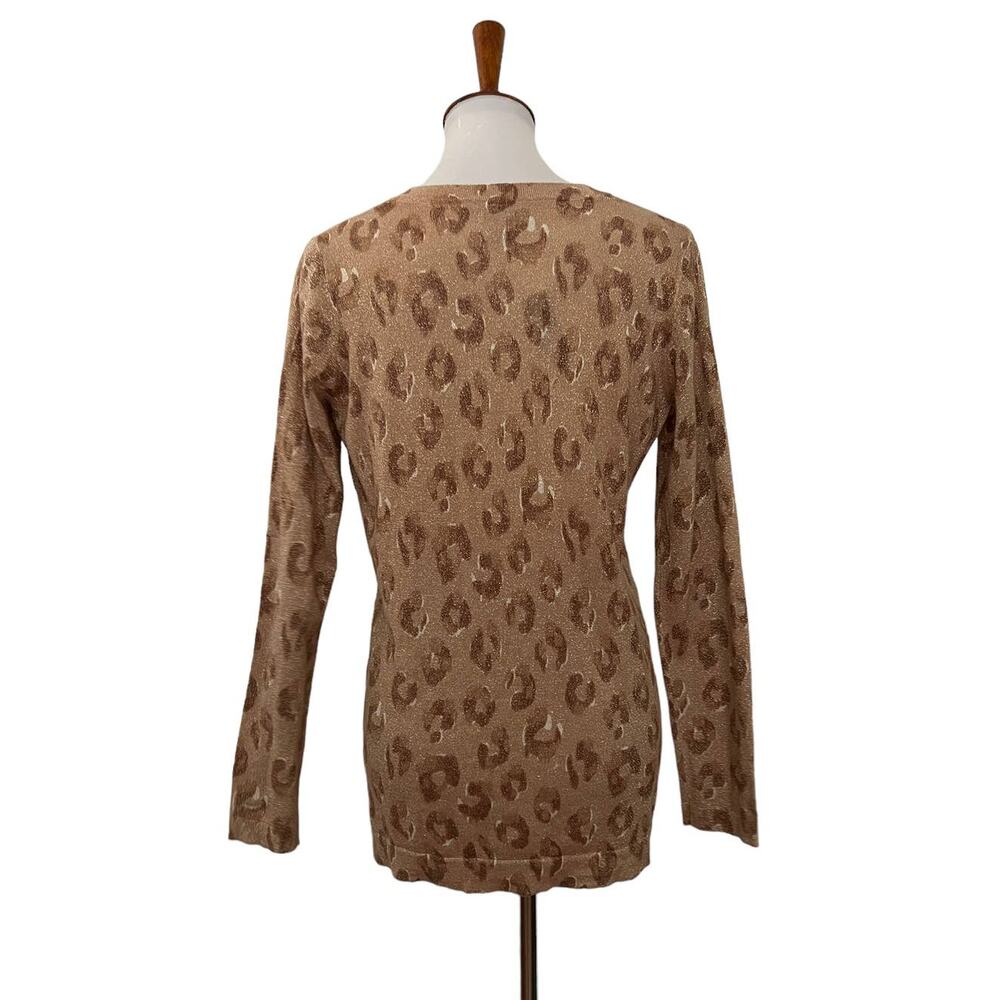 Old Navy Womens Cardigan Glitter Animal Print Long Sleeve Tan Glitter M Medium - Picture 3 of 7